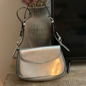 Silver shoulder flap bag